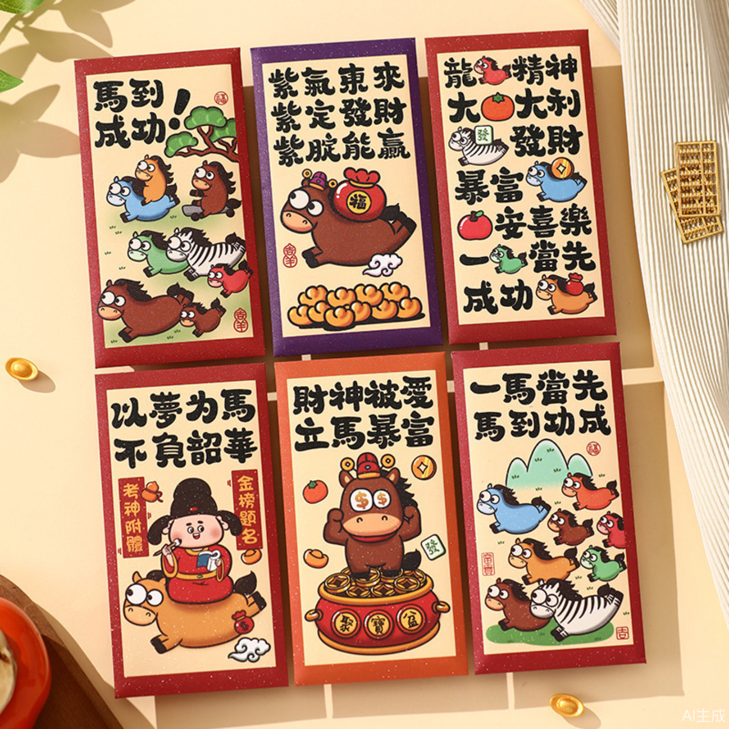 2026新款创意卡通春节马年红包袋过年中式压岁千元加厚利是封包