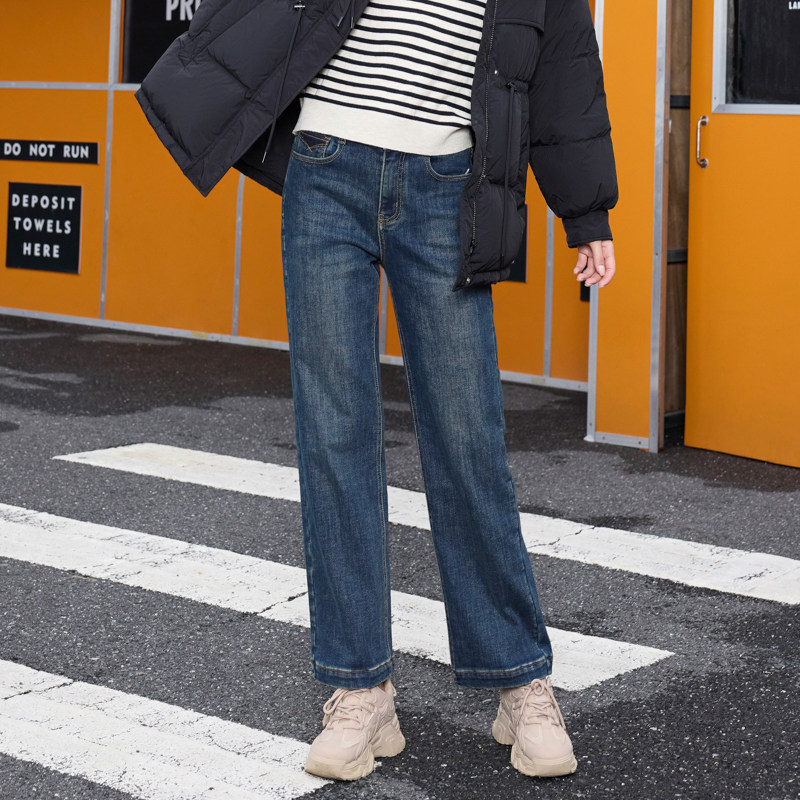 半身缘女裤 冬季时尚斜纹牛仔显瘦直筒牛仔裤244202u10102605