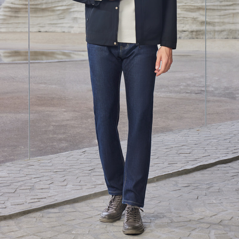 半身缘男裤 秋季保暖提花纺英伦格牛仔裤243101b10103408