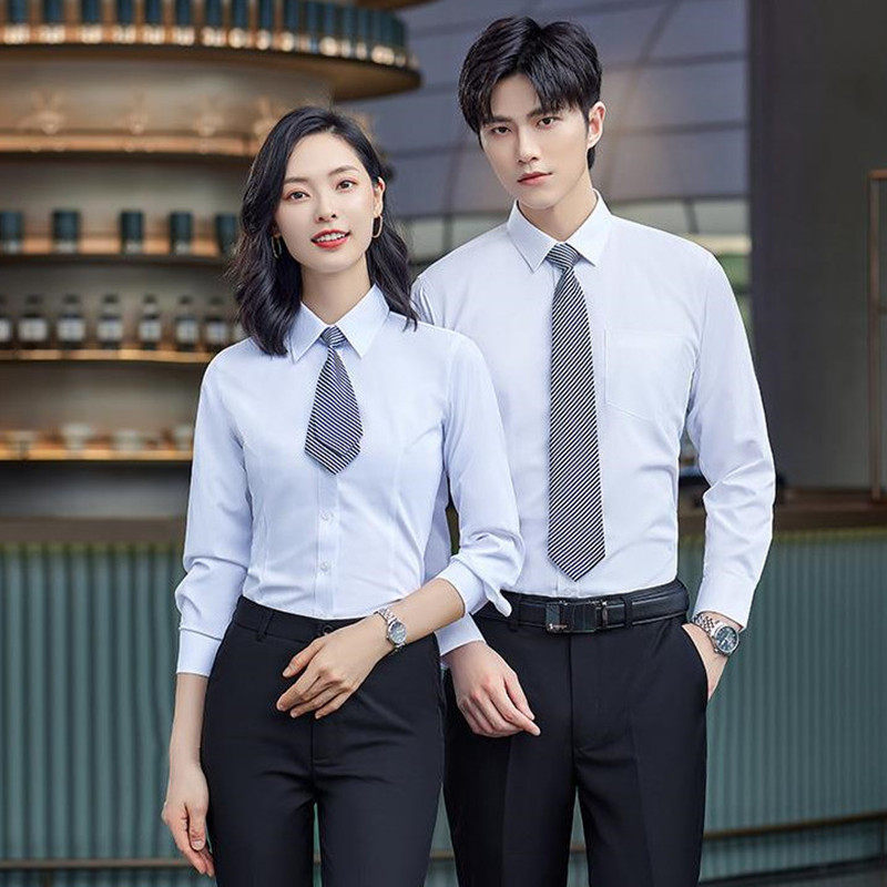 白衬衣女工作工装白色衬衫女面试正装衬衫女职业衬衫女公务员面试