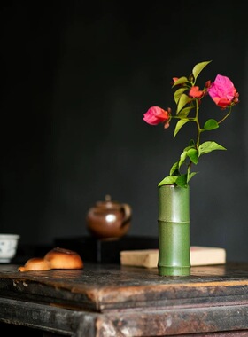 若竹花瓶 陶瓷花插花器中式禅意小花入桌面摆件家居装饰 闲趣别院