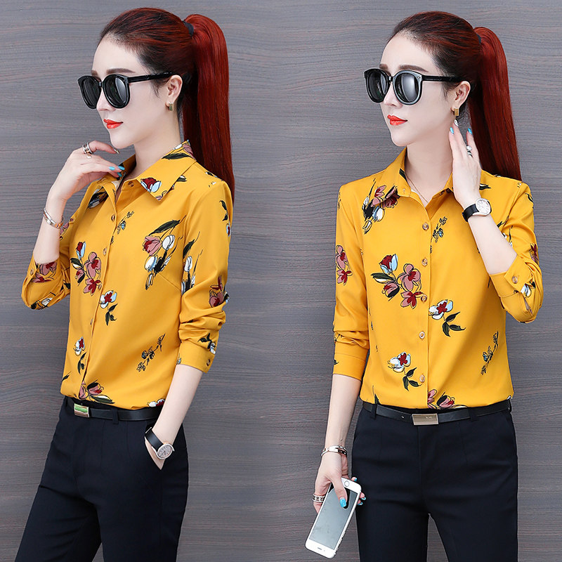 气质碎花雪纺衬衫女2022年春百搭显瘦洋气加绒小衫上衣打底衫女装