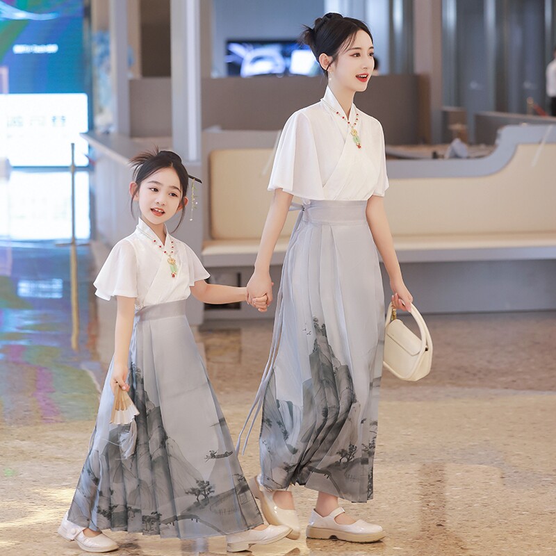 马面裙亲子装母女夏款女童套装高端汉服2023儿童中国风连衣裙超仙