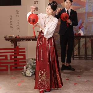 竖领重工红色马面裙汉服新中式敬酒服结婚订婚礼服裙套装2023新款