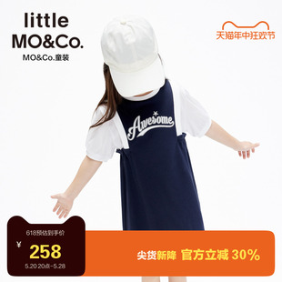 little 女童纯棉假两件短袖 夏装 moco童装 连衣裙儿童裙子女孩休闲