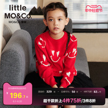 亲子装-little moco童装女童红色针织衫母女装儿童毛衣男童秋冬