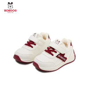 巴布豆女宝宝鞋冬季新款加毛皮面中小童运动鞋软底防滑男童学步鞋