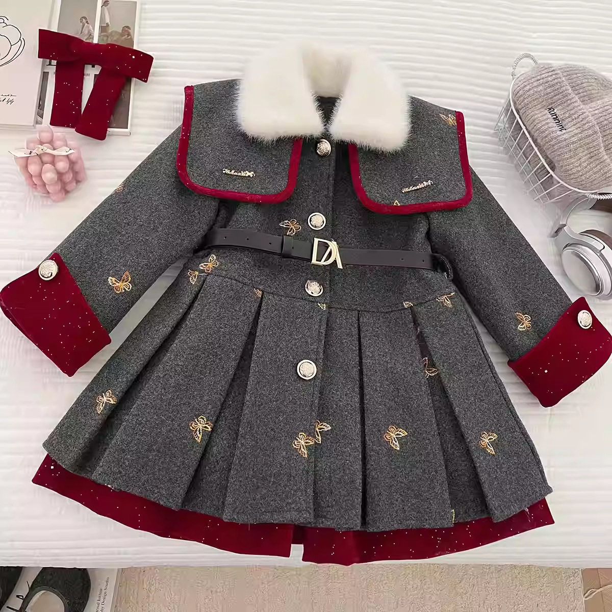 拜年服大衣女童毛毛领外套加绒加厚洋气小香风海军领刺绣连衣裙潮,童装/婴儿装/亲子装,普通外套,淘宝优惠券,粉丝福利购,淘宝优惠卷