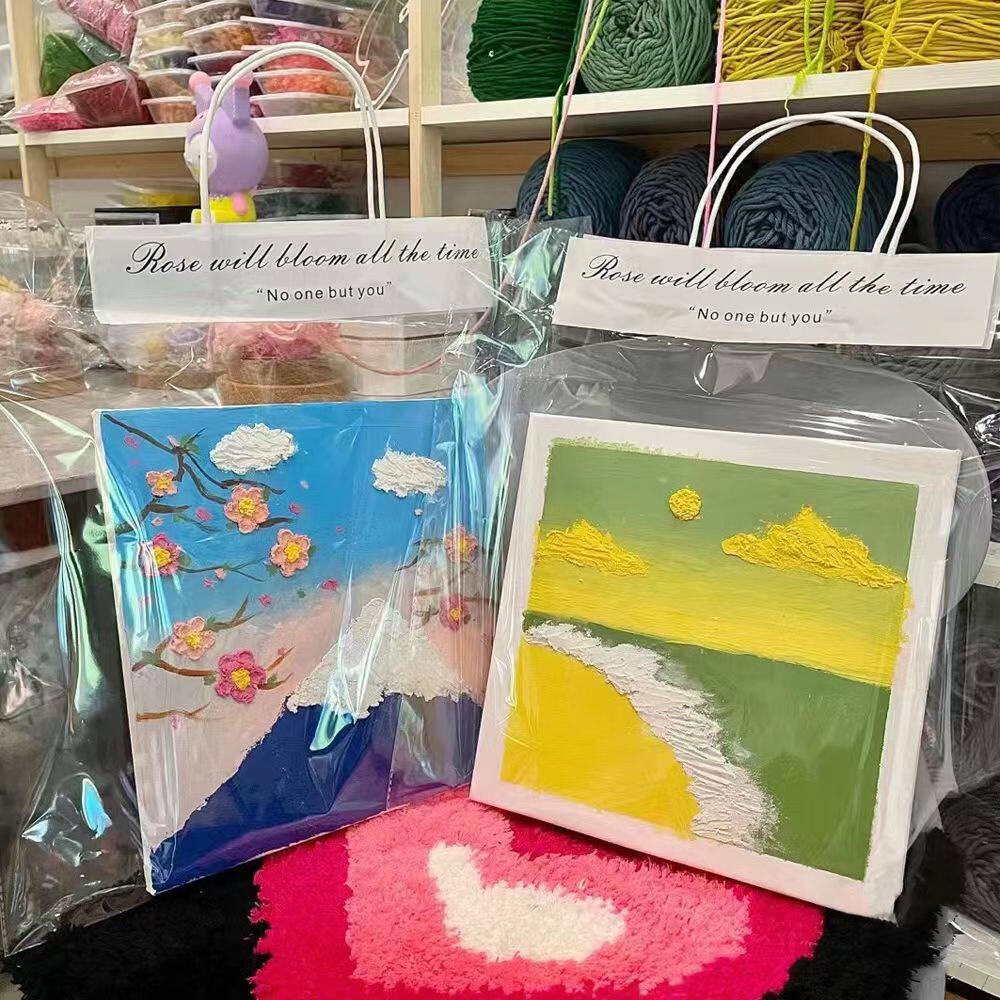 手作店diy礼品袋石膏娃娃透明手提袋tufing画馆簇绒油画袋子印log