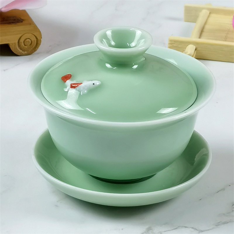 青瓷茶杯功夫茶具家用办公室盖碗泡茶器茶壶茶洗茶道配件金鱼茶杯,餐饮具,功夫茶具,淘宝优惠券,粉丝福利购,淘宝优惠卷