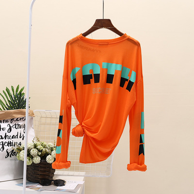 袖子字母长袖t恤女ins超薄防晒衫