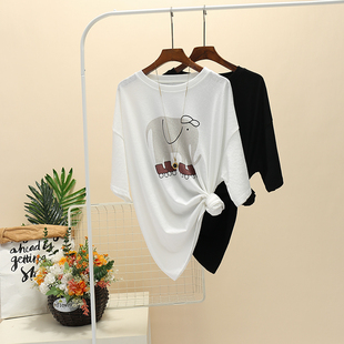 韩国东大门大码女装宽松显瘦韩版休闲胖美眉遮肚圆领薄雪花棉T恤
