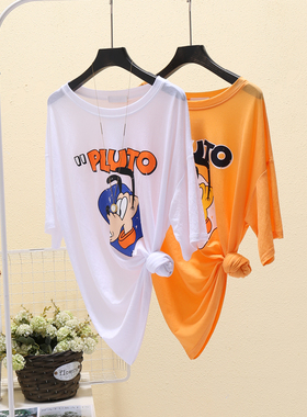 防晒冰丝薄款短袖t恤女卡通上衣印花宽松白色韩国东大门夏季新款