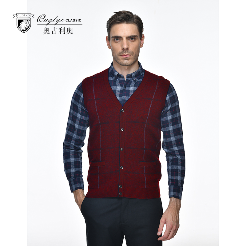 奥古利奥男士20v领开衫针织背心
