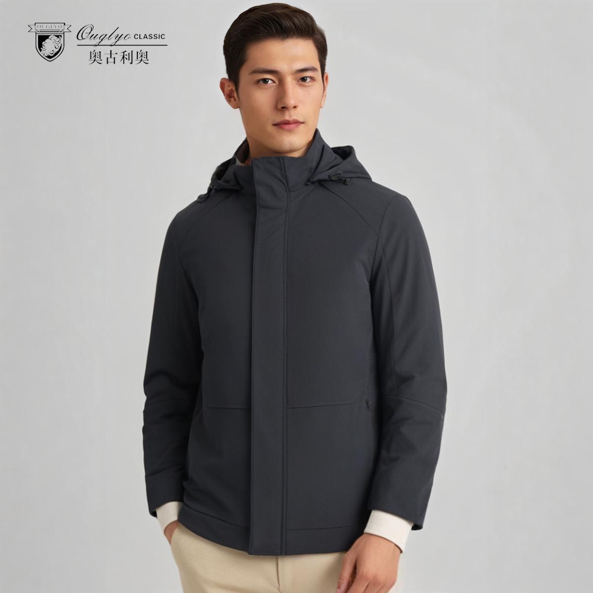 奥古利奥鹅绒羽绒服可拆卸帽款