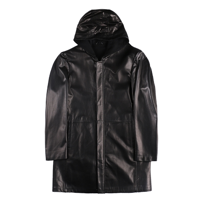 中长款连帽秋季羊毛内里真皮皮衣