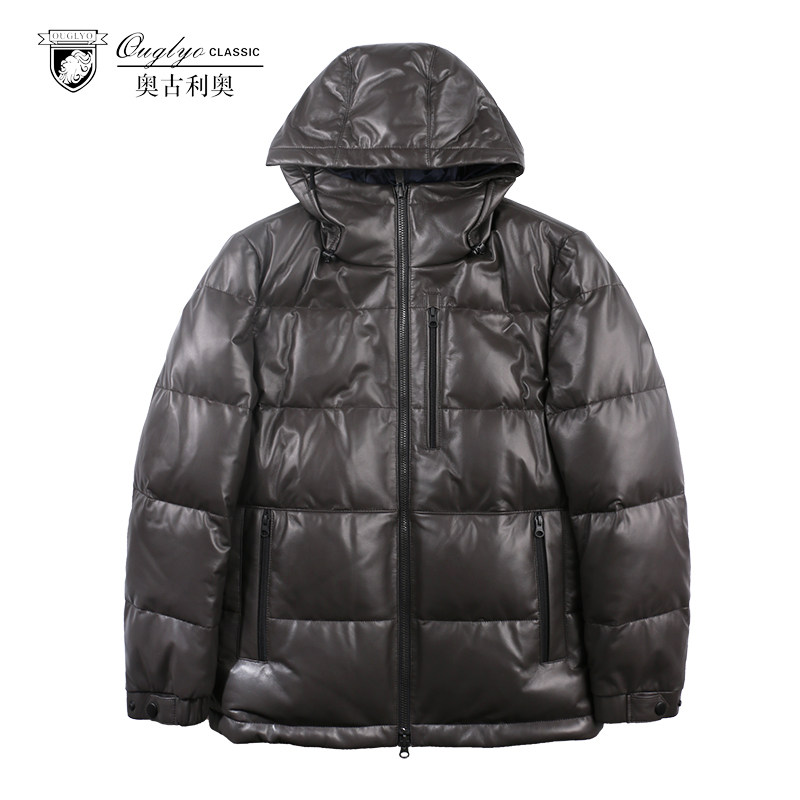 OUGLYO/奥古利奥羽绒服真皮皮衣男冬季连帽绵羊皮中年加厚保暖