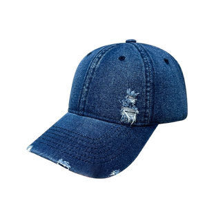 蓝色太阳帽女2026新款夏季破洞防晒帽子水洗鸭舌帽男款软顶棒球帽