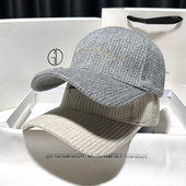 显脸小春秋冬季 灰色棒球帽女2026新款 刺绣帽子男款 条纹硬顶鸭舌帽