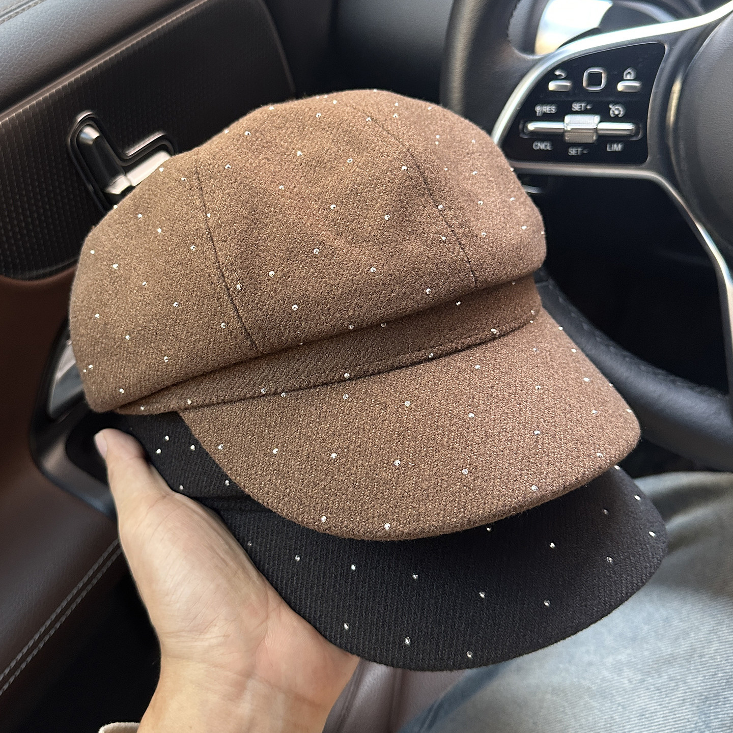 显脸小贝雷八角帽女2025新款秋冬季鸭舌帽水钻洋气黑色画家报童帽,服饰配件/皮带/帽子/围巾,帽子,淘宝优惠券,粉丝福利购,淘宝优惠卷