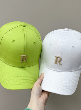 白色鸭舌帽女2025新款R字母帽子男韩国休闲太阳帽夏季硬顶棒球帽