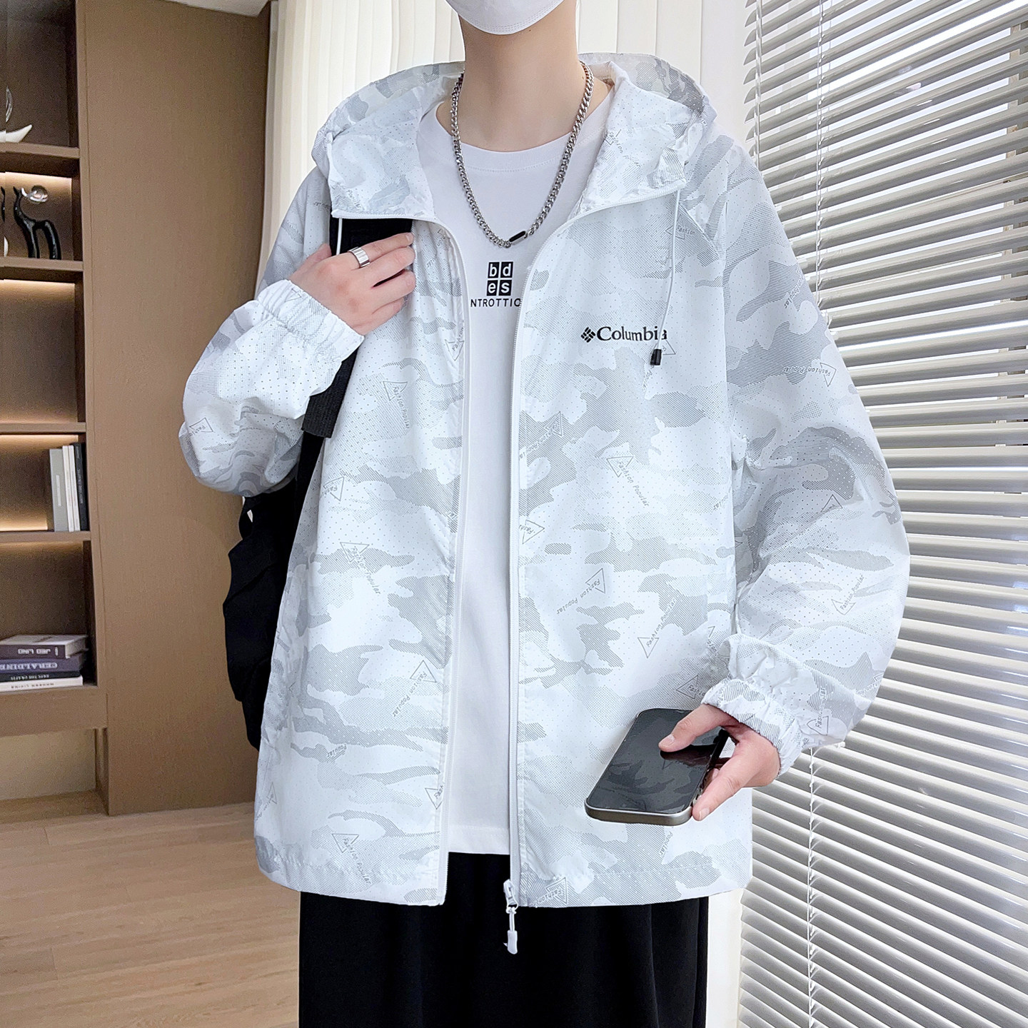 冰丝轻薄款迷彩连帽防晒衣男夏季