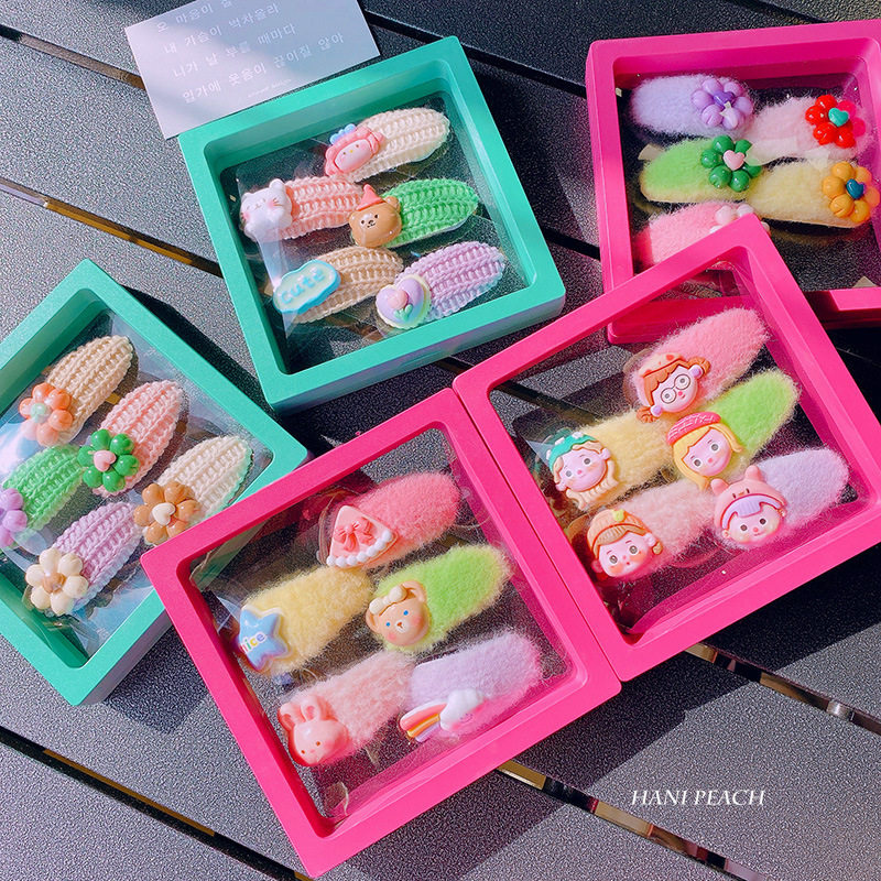 多巴胺秋冬新品小清新针织款儿童宝宝椭圆形卡通动物毛绒发夹