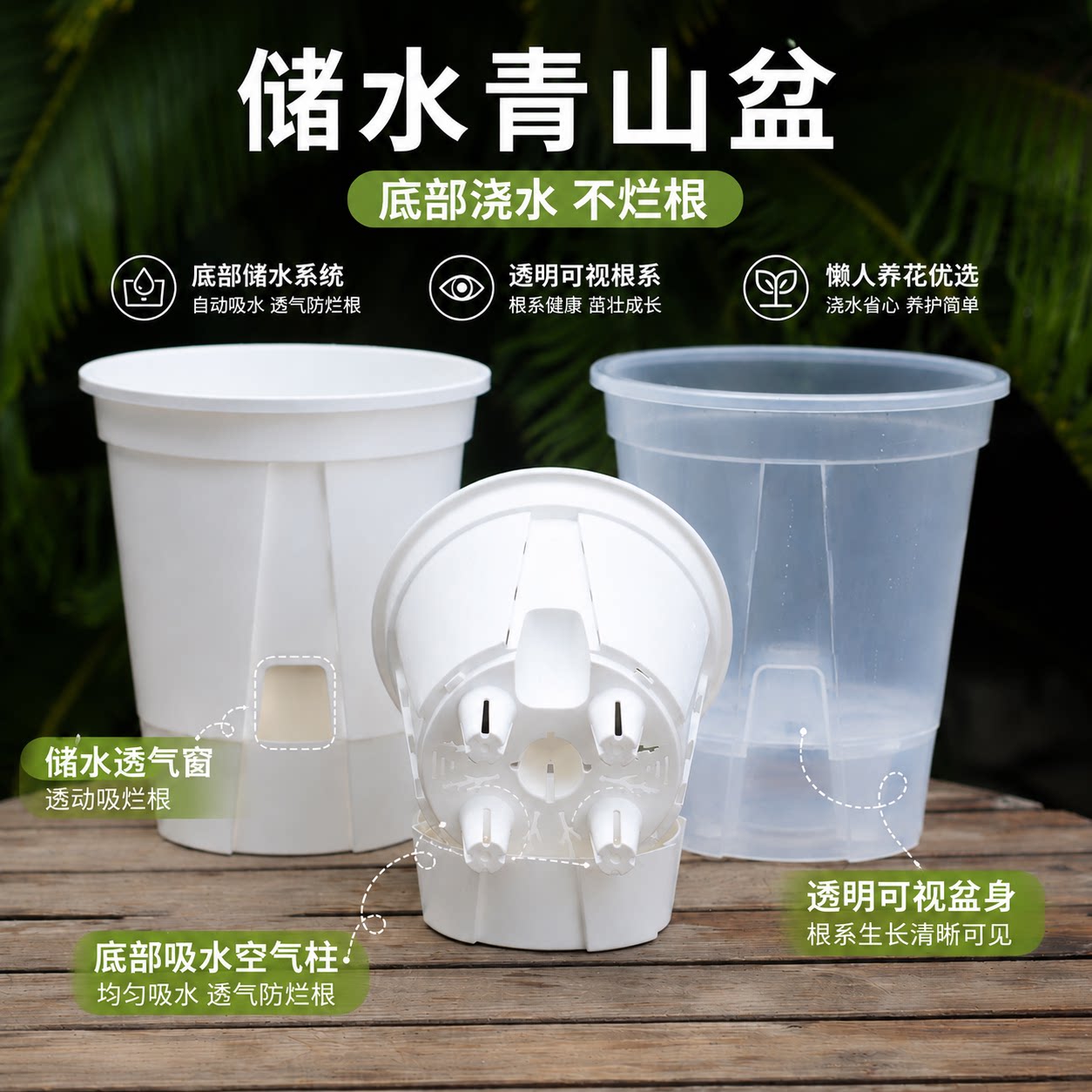透明储水青山盆自吸水懒人加厚塑料大号pp树脂白色控根蝴蝶兰花盆