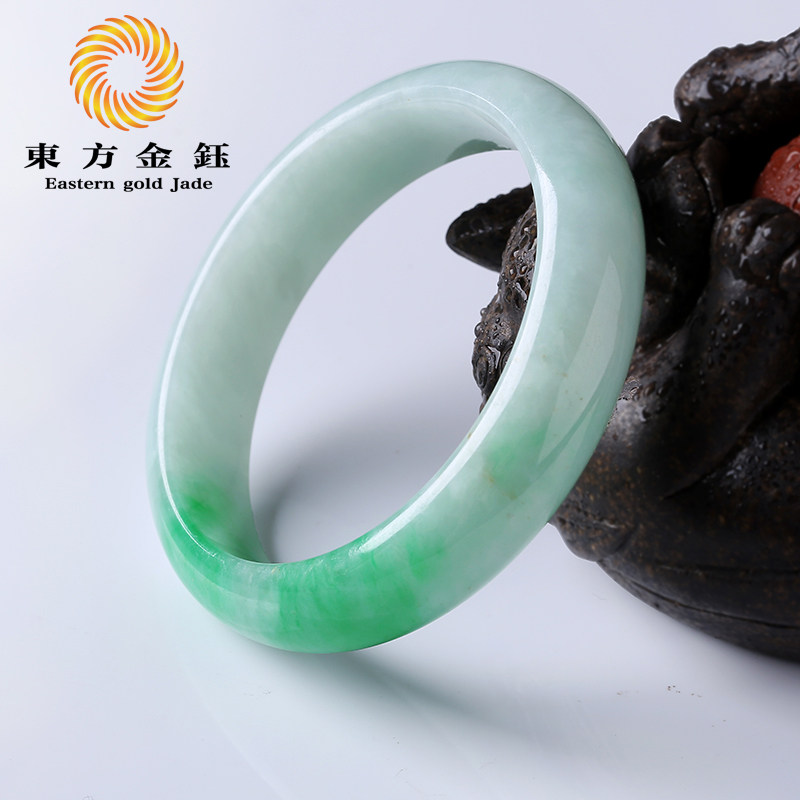 东方金钰天然A货飘花翡翠手镯缅甸老坑高端玉镯子正阳绿玉手镯