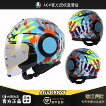 agv摩托车头盔夏季ORBYT男女机车双镜片四分之三半盔踏板骑行透气