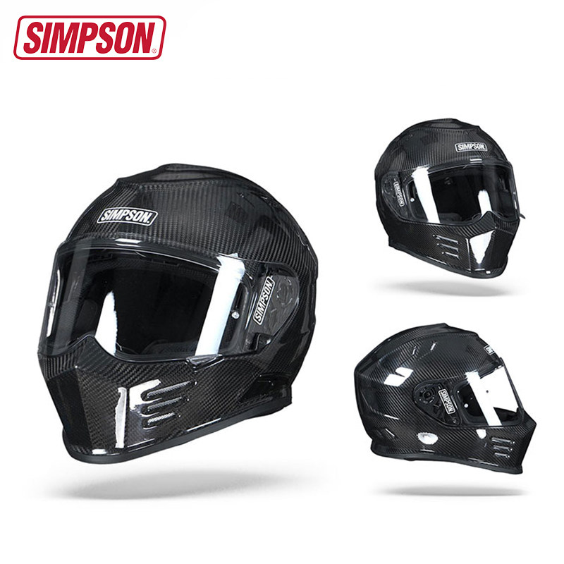 美国simpson辛普森碳纤维摩托车头盔男女四季防雾复古双镜片全盔