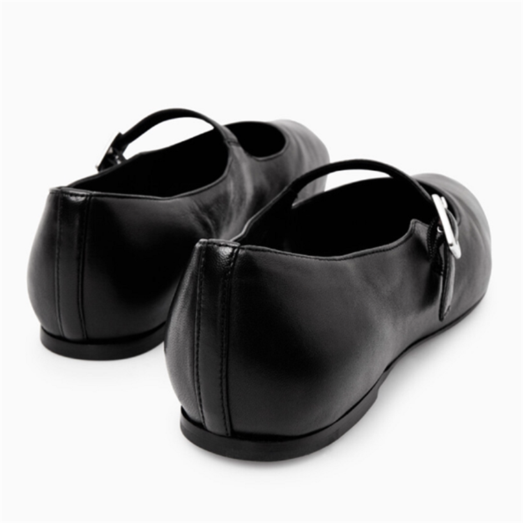 여성 양피 발레 댄스 신발 블랙 2023 가을 신착 R COS 플랫 스퀘어 발가락 메리 제인 신발 여성용