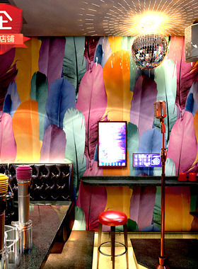 北欧羽毛墙纸 现代蓝色3d立体电视背景墙KTV闪光反光歌厅酒吧壁纸