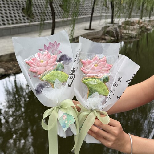星小兔教师节荷花曲奇饼干花束高颜值手工饼干礼盒送老师小众礼物