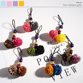 新款 手工编织球流苏钥匙扣包包挂饰彩色流苏球配饰高级感挂件