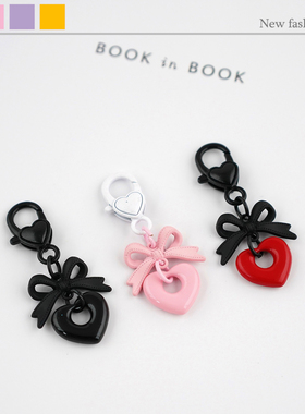 DIY韩系ins小众设计红爱心黑色蝴蝶结钥匙扣airpods挂件包包挂饰