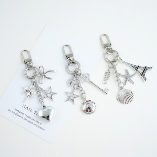 中国风复古钥匙挂件古银手作铁塔贝壳金属个性创意复古包包挂件