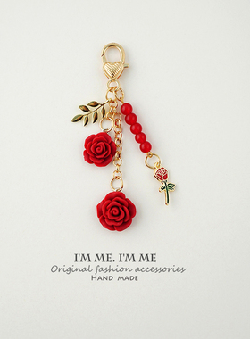 ins日系玫瑰花树脂山茶花合金门扣汽车钥匙扣配件u盘挂饰车挂件