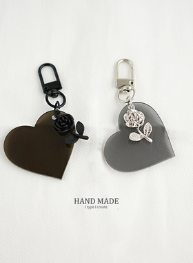 ins冷淡风黑色爱心玫瑰钥匙扣 汽车装饰包挂链INS风钥匙圈书包