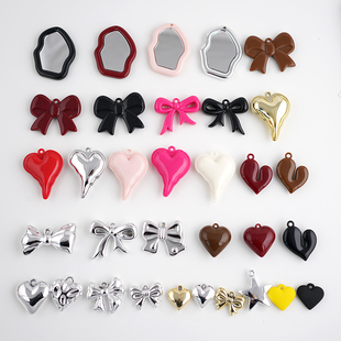 安可拉红气质钥匙扣蝴蝶结爱心吊坠镜子饰品diy包挂装饰挂绳