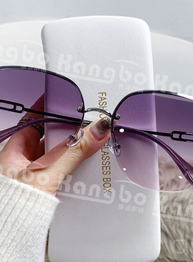 新款无框切边女士墨镜高级渐变色素颜太阳眼镜防紫外线太阳镜