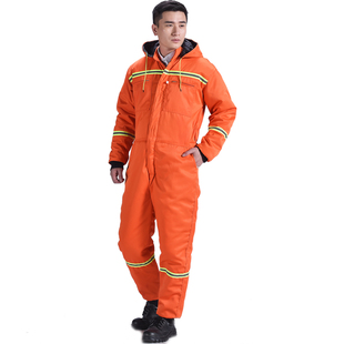 连体工作服套装男棉服防寒服防尘防污钓鱼户外冻库冬季棉衣袄工装