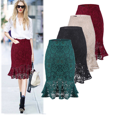 曼友春夏新款蕾丝中裙chic荷叶边