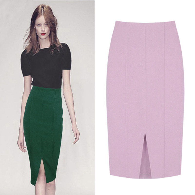 曼友夏季新款包臀中裙修身半身裙前开叉一步裙铅笔裙西装裙女筒裙