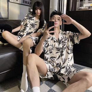 买一送一情侣睡衣夏天冰丝短袖薄款可爱仿真丝绸男女夏家居服套装