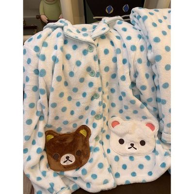 法兰绒轻松熊睡衣男女冬季珊瑚绒