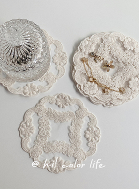 ins法式复古风蕾丝刺绣圆形杯垫隔热欧式镂空首饰装饰垫吸水垫子