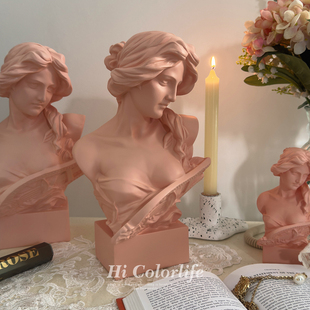 喝彩生活 饰摆件人物石膏像创意ins雕塑摆拍道具 琴女中古风树脂装