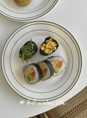 vintage中古风墨绿色手绘线条平盘子餐具ins甜品沙拉早餐陶瓷盘碟