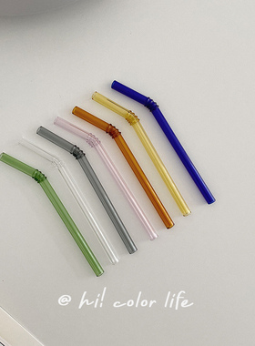 15CM竹节玻璃短吸管高硼硅彩灰色ins耐高温搅拌棍高脚杯弯头饮管